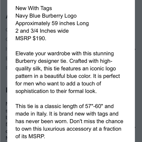 NWT Authentic Burberry Tie Men’s Manston Heritage Necktie w/Burberrys Logo Navy - Picture 13 of 15